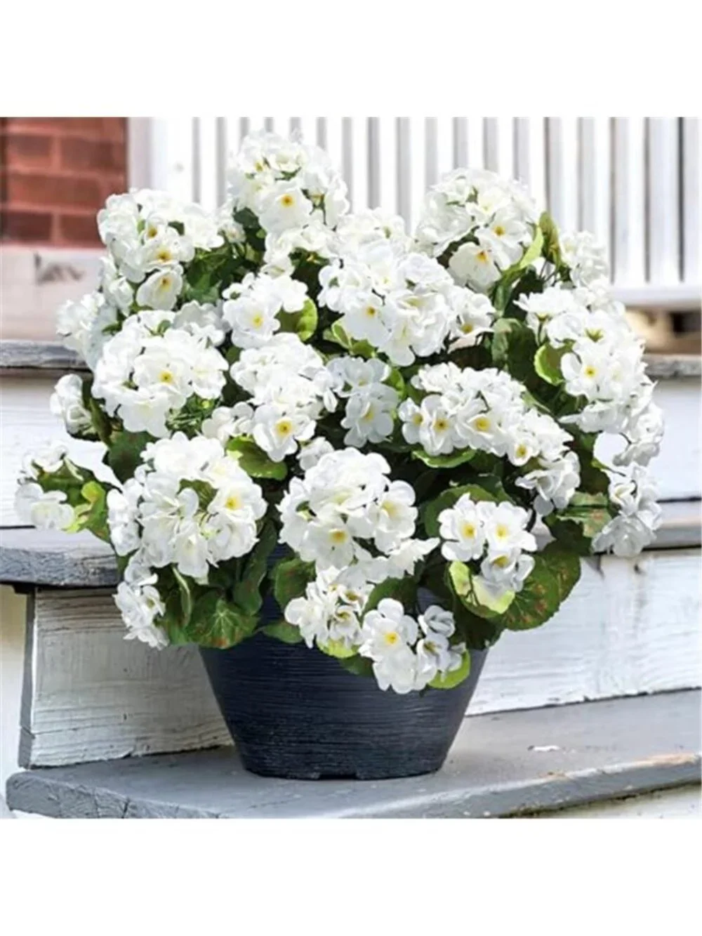 6 Bundle Silk Geranium Fake Flowers White UV Resistant Outdoor Faux Plant Decor